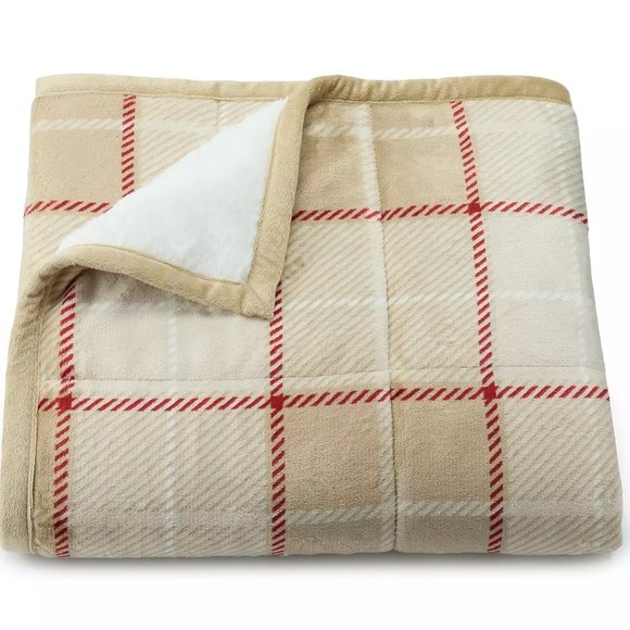 Cuddl Duds Bedding Cuddl Duds Red Khaki Plaid Cozy Soft Plush To